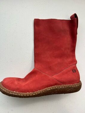 Born Boots Red Suede Mid-Calf Boot Slouch Stitch Women’s Size 8